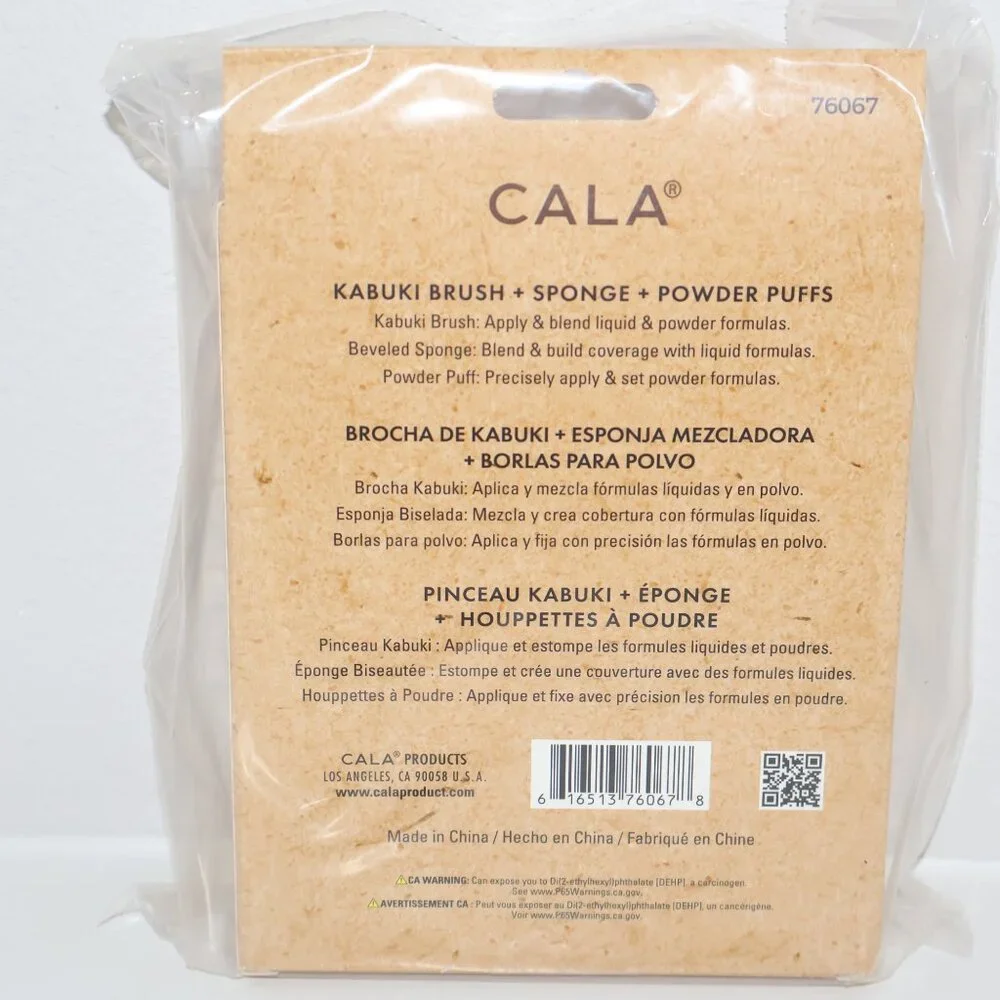 CALA 3 Piece Kabuki Brush Sponge And Powder Puffs Set